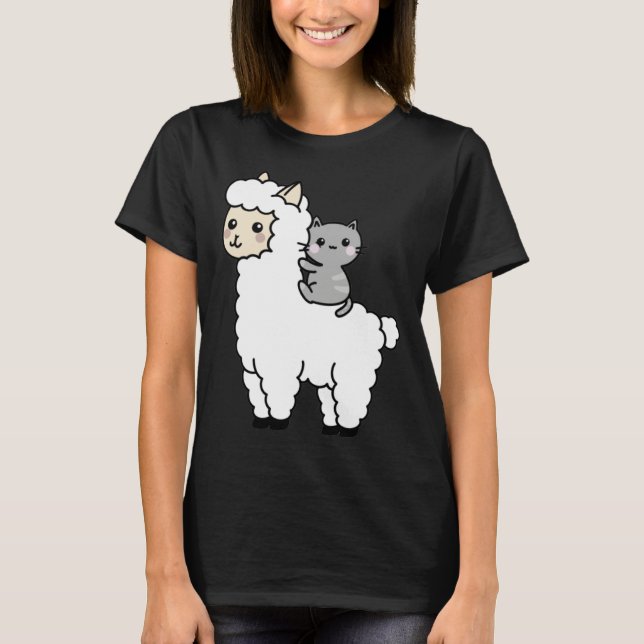 Cute Llama Cat Best Friends T Shirt (Framsida)