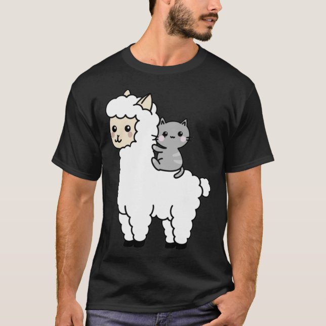 Cute Llama Cat Best Friends T Shirt (Framsida)