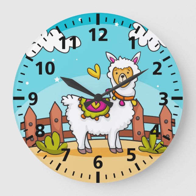 Cute Llama Child's Room Wall Clock Stor Klocka (Framsida)