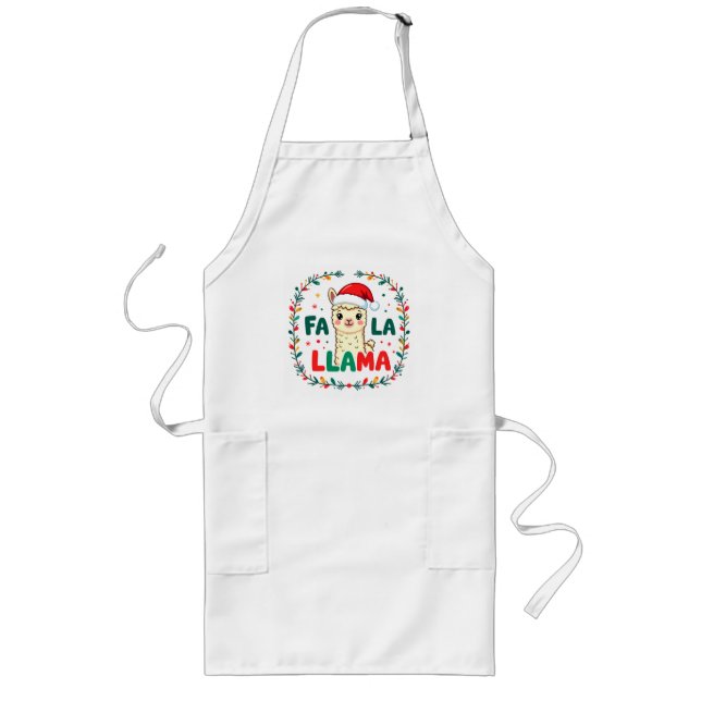Cute Llama Christmas Design – "FÁ LA LAMA" Holiday Långt Förkläde (Framsidan)