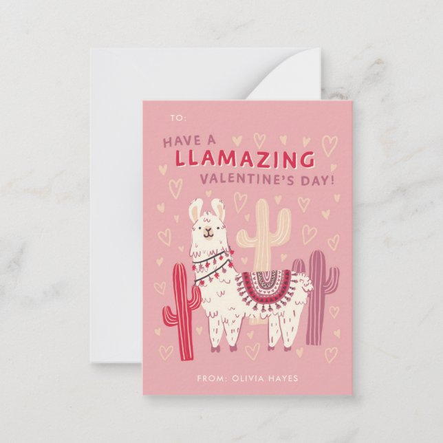 Cute Llama Classroom Valentine Exchange Anteckningskort (Framsida)