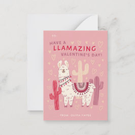 Cute Llama Classroom Valentine Exchange Anteckningskort