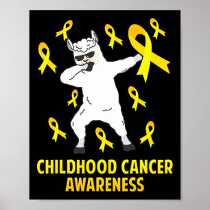 Cute Llama Dabbing Warrior Childnature Cancer Awar Poster