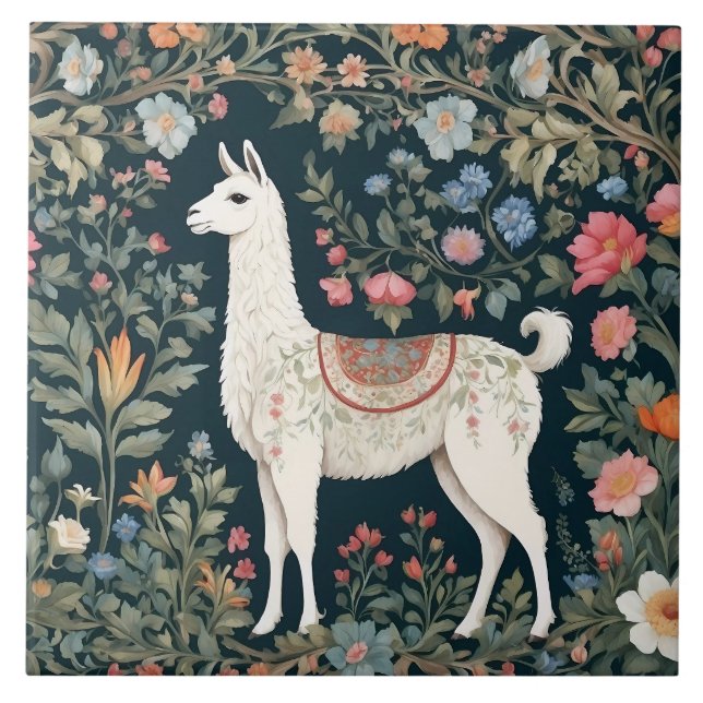 Cute Llama Elegant Blommigt Kakelplatta (Framsidan)