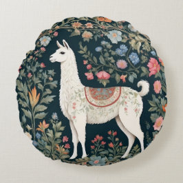 Cute Llama Elegant Blommigt Rund Kudde