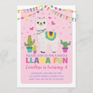 Cute Llama Födelsedagsfest Girly Fiesta Alpaca Inbjudningar