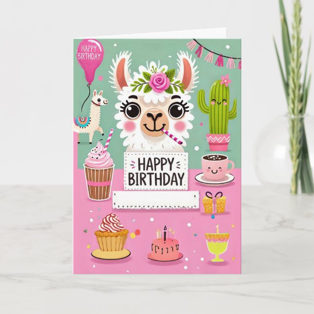 Cute Llama-födelsedagskort Kort (Framsida)