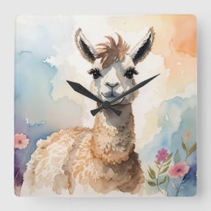 Cute Llama Fyrkantig Klocka