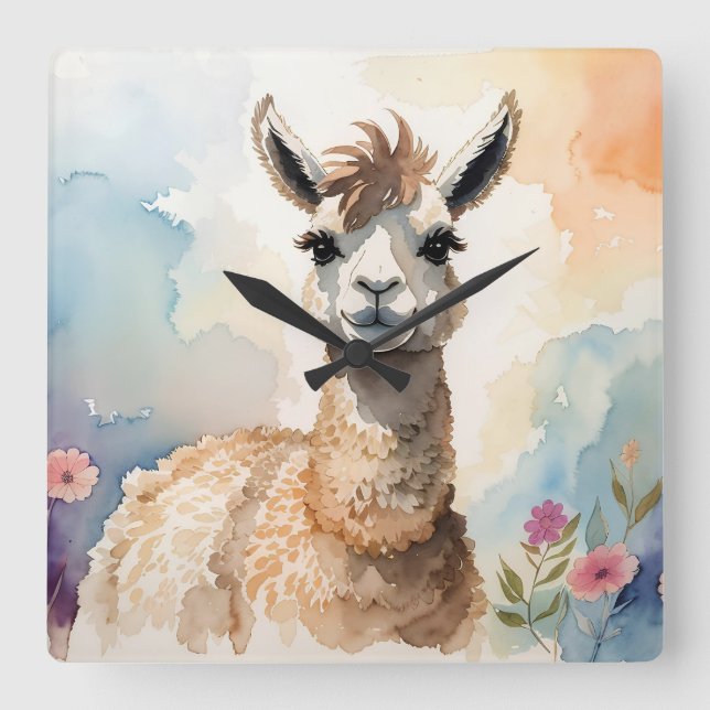 Cute Llama Fyrkantig Klocka (Framsida)