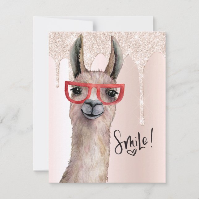 Cute Llama Girly Rosa Glitter tänker på dig (Framsida)
