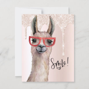 Cute Llama Girly Rosa Glitter tänker på dig