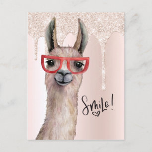 Cute Llama Girly Rosa Glitter tänker på dig Vykort