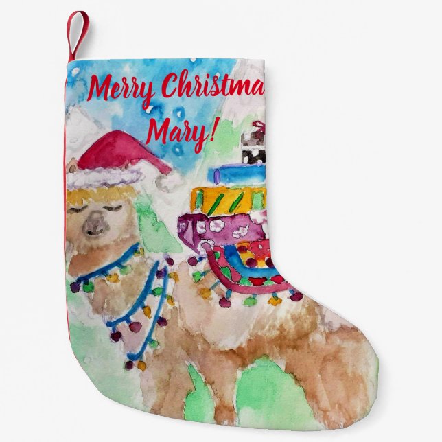 Cute Llama God jul art Girls Stocking Liten Julstrumpa (Framsidan)