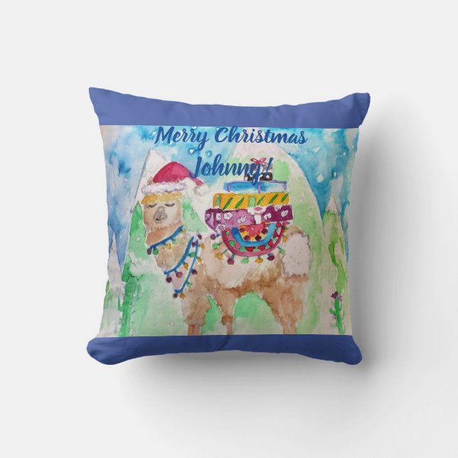 Cute Llama God jul Boys Barn Cushion Kudde (Framsida)