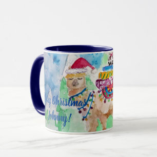 Cute Llama God jul Boys Barn Mugg