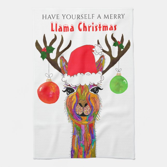 Cute Llama God jul Kitchen Towel Kökshandduk (Vertikal)