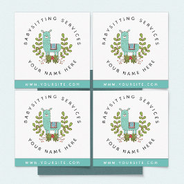 Cute Llama Greenery Daycare Barnbarnvakt Fyrkantigt Visitkort