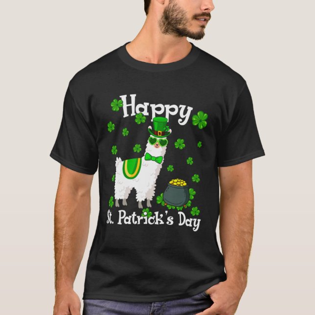 Cute Llama  Happy St Patrick s Day Shamrock Irish T Shirt (Framsida)