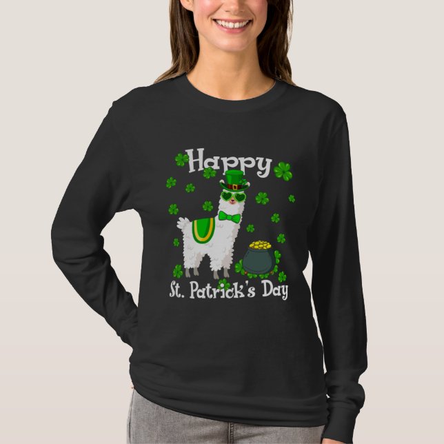 Cute Llama  Happy St Patrick s Day Shamrock Irish T Shirt (Framsida)