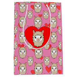 Cute Llama Head and Red Hearts Rosa Background