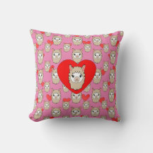 Cute Llama Head and Red Hearts Rosa Background