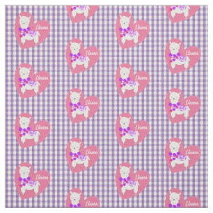 Cute Llama Heart Gingham Play Rosa Lila White Tyg