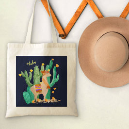 Cute Llama i Cactus Garden med Gula blommor Tygkasse