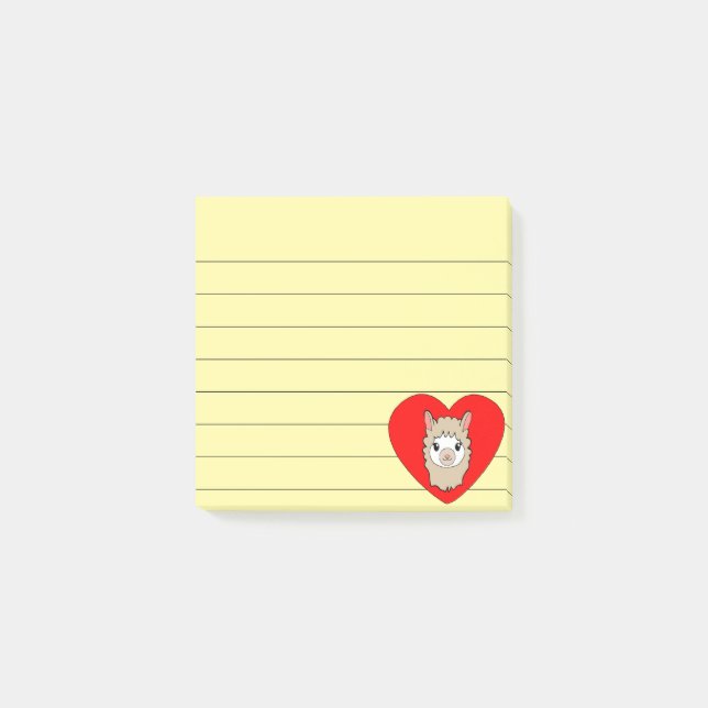 Cute Llama i Red Heart Teckning, 3 x 3 Post-it Block (Framsida)