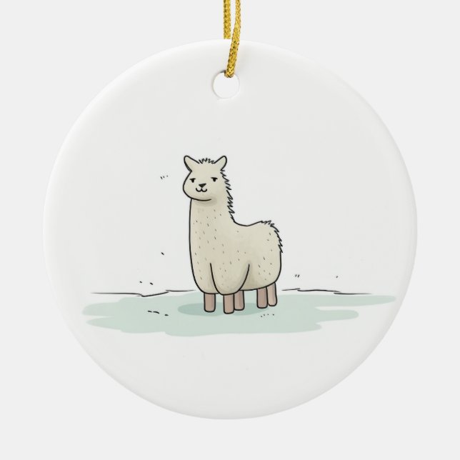 Cute Llama Illustration - Lugn Llama - Adworthy oc Julgransprydnad Keramik (Framsidan)