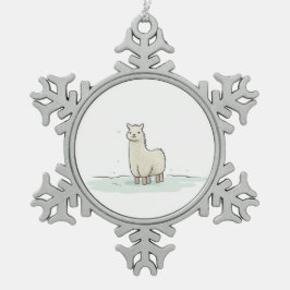 Cute Llama Illustration - Lugn Llama - Adworthy oc Snöflinga Pewter Julgransprydnad