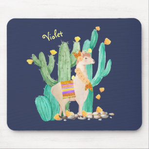 Cute Llama in Cactus Garden - Personlig Blue Musmatta