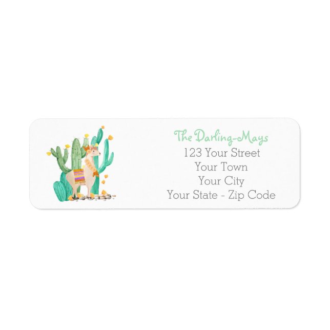 Cute Llama in Cactus Garden - Returadress Returadress Etikett (Framsidan)