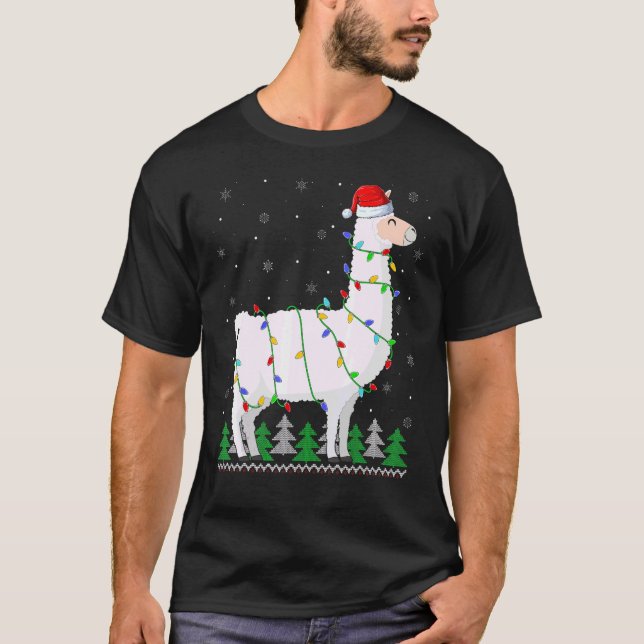 Cute Llama Julafton Ljus Llama Jul T Shirt (Framsida)