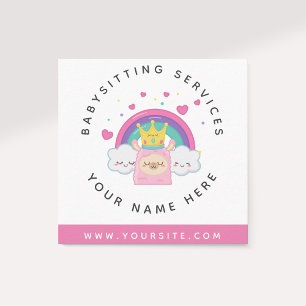 Cute Llama Kawaii Clouds Rosa Daycare Rainbow Kids Fyrkantigt Visitkort