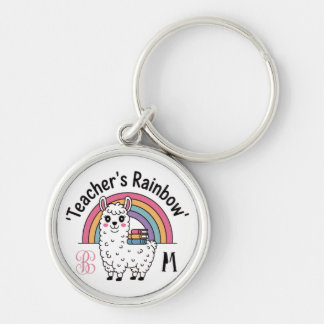Cute Llama Keychain - Pastel R Rund Silverfärgad Nyckelring