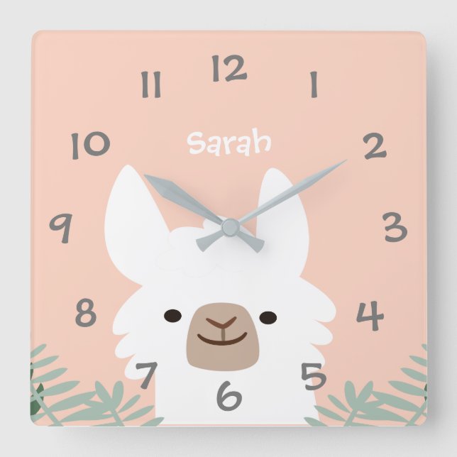 Cute Llama Kids Nursery Wall Clock Fyrkantig Klocka (Framsida)