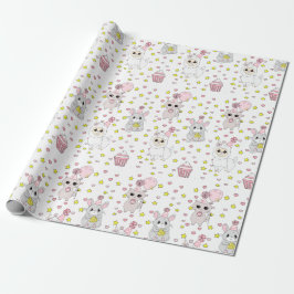 Cute Llama, Kitten och Mouse Cupkaka Rosa Girl Gir Presentpapper
