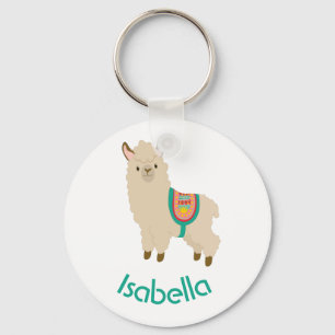 Cute Llama Lägg till nyckelkedjan Teal Text i nam Nyckelring