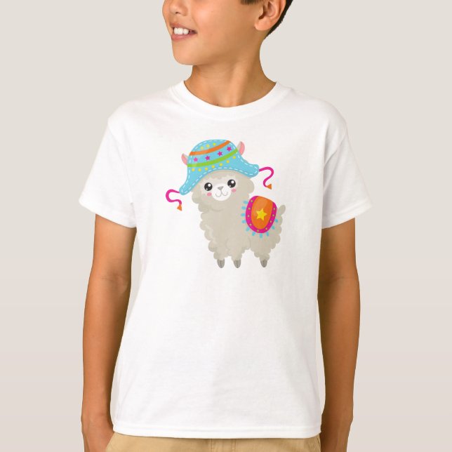 Cute Llama, Little Llama, Alpaca, Llama med hög T Shirt (Framsida)