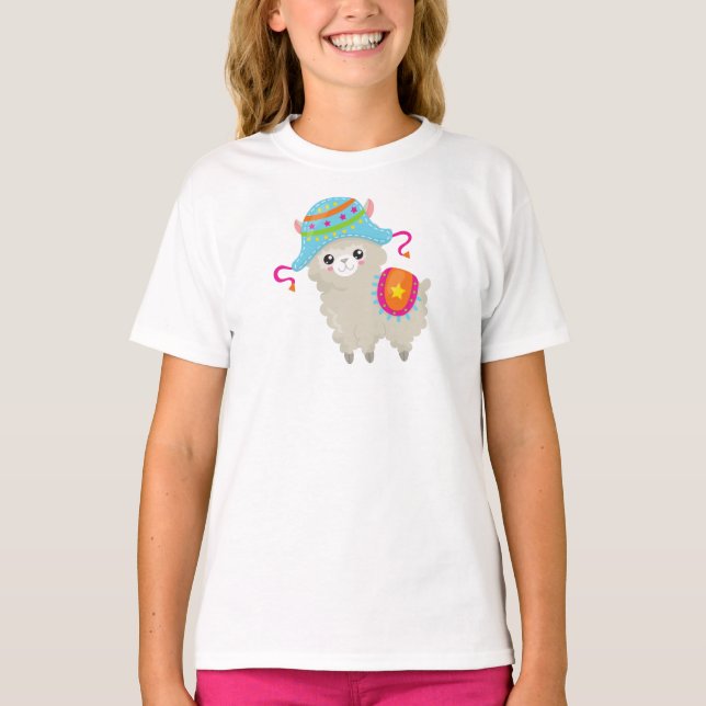Cute Llama, Little Llama, Alpaca, Llama med hög T Shirt (Framsida)