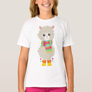Cute Llama, Little Llama, Alpaca, Llama med Scarf T Shirt