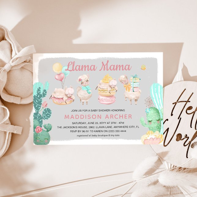 Cute Llama Mamma Girl Baby Shower Inbjudningar (Skapare uppladdad)