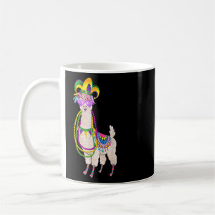 Cute Llama Mardi Gras Pärlor Mask Carnival Party M Kaffemugg