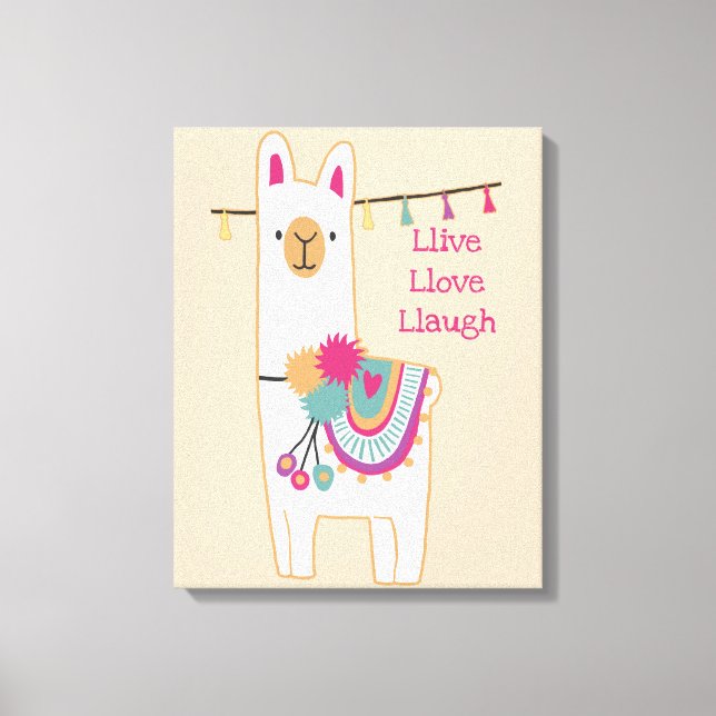 Cute llama med anpassningsbarnas bakgrund färg canvastryck (Framsida)