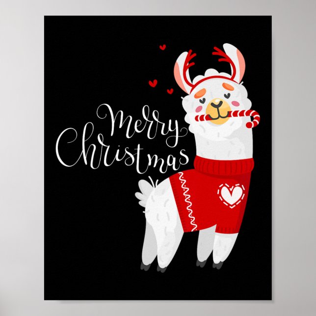 Cute Llama med Candy cane God jul Poster (Framsidan)