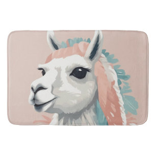 Cute Llama med Colorful Päls på huvudet Badrumsmatta