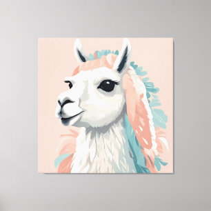 Cute Llama med Colorful Päls på huvudet Canvastryck