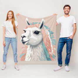 Cute Llama med Colorful Päls på huvudet Fleecefilt
