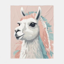 Cute Llama med Colorful Päls på huvudet Fleecefilt