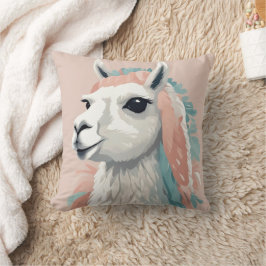 Cute Llama med Colorful Päls på huvudet Kudde